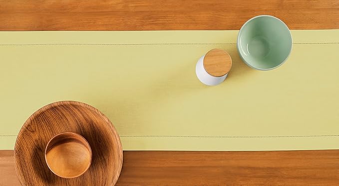 Solino Home Cotton Linen Yellow Table Runner 72 Inches Long - Hemstitch Table Runner 14 x 72 Inch for Dresser, Dining