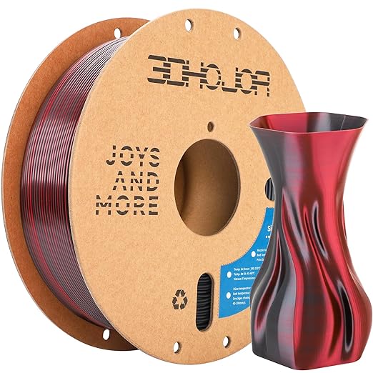 Silk PLA Filament 1.75mm Black Red Dual Color PLA 3D Printer Filament 2 in 1 Coextrusion 1KG Spool(2.2lbs) 3D Printing Filament Dimensional Accuracy +/- 0.03mm