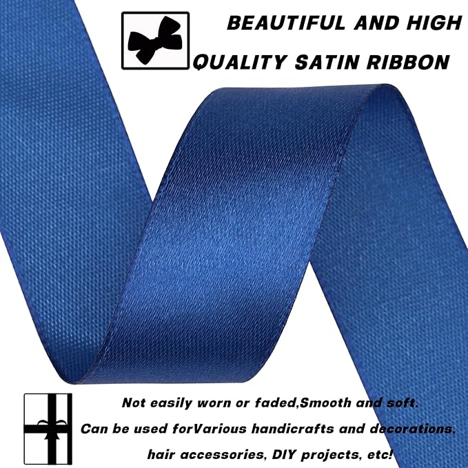 Deep Blue Ribbon 7/8 Inch 60 Yards Satin Craft Ribbon-Single Face Polyester Ribbon for Handmade Roses,Gift Wrapping,Timeless Flower,Bouquets,Wedding and Party Decoration