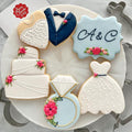 Ann Clark Cookie Cutters Wedding Cookie Cutters 5-Pc Set Made in the USA, Square Plaque, Wedding Cake, Wedding Dress, Diamond Ring, Double Heart