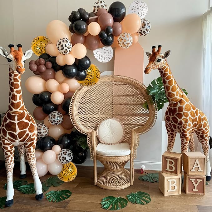 Cheetah Print Balloons, 52 PCS Black Brown Balloons, Black Brown White Cheetah Theme Balloons, Animal Party Decorations for Birthday Baby Shower Animal Leopard Themed Party Decoration