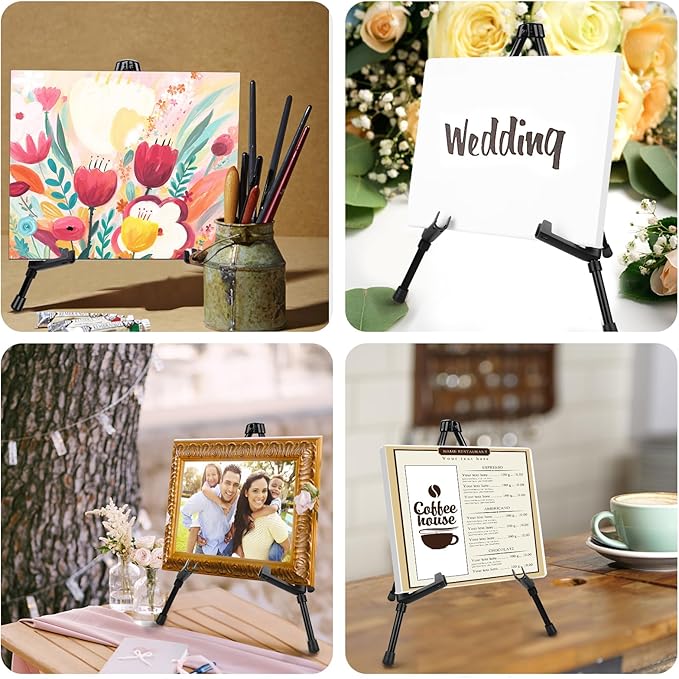 AROIC 6 pack 14'' Tabletop Easels, Black Steel Table Top Easels for Display, Adjustable Portable Table Top Easel for Paintings, Signs, Posters,Frame Pictures(with 6 Bags)