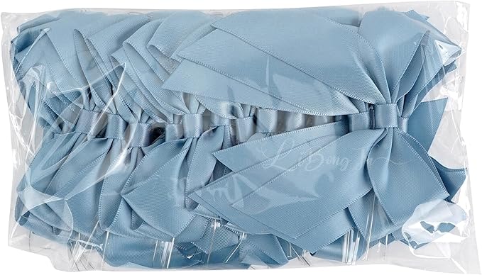 3.5" Dusty Blue Bow Satin Pre-Tied Bows for Gift Wrapping, Small Bows for Crafts, Premade Bows, Candy Apple Bows, Twist Tie Bows for Cake Decorating, Party Favor, Wedding Decoration-36 Counts