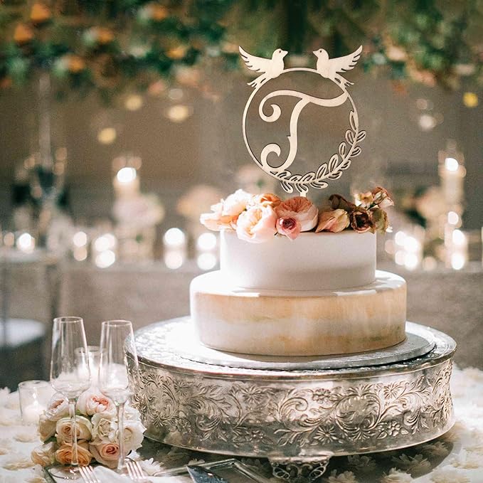 LINGTEER Personalized Inital Letter T Wood Cake Topper Perfect for Birthday Rustic Wedding Anniversary Party Keepsake Decoration
