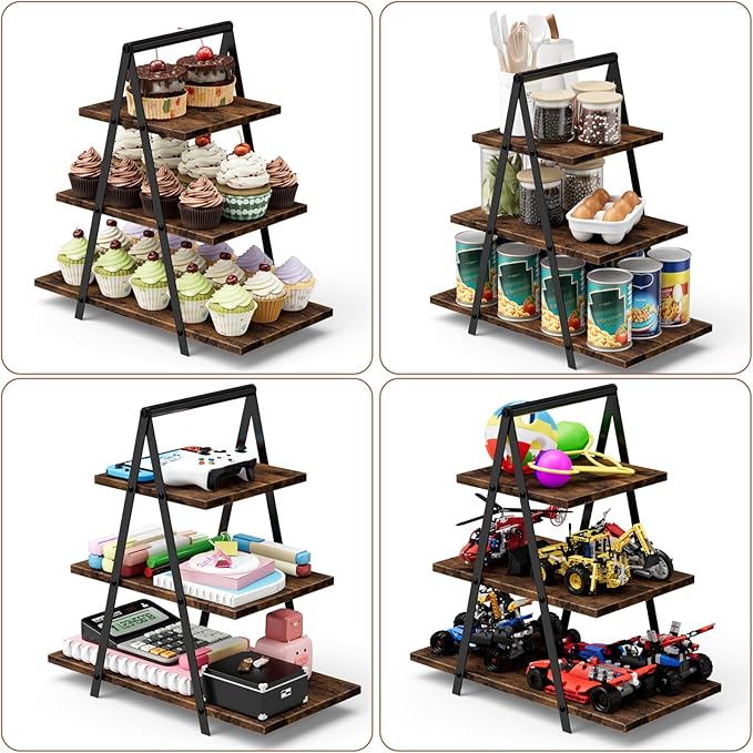 2 Pack Cupcake Stand 3 Tier Dessert Stand for 56 Cupcakes Dessert Table Display Set Wooden Cupcake Display Trays for Wedding,Birthday, Graduation, Party Decorations, Rustic Brown