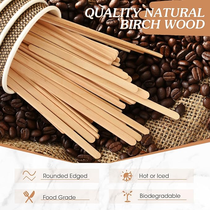 Meanplan 5000 Pcs Wooden Coffee Stirrers Disposable Stir Sticks Birch Wood Coffee Stirring Sticks Bar Long Cocktail Drink Stirrers with Round Ends for Hot Chocolate Tea Beverages (7.5 Inch)