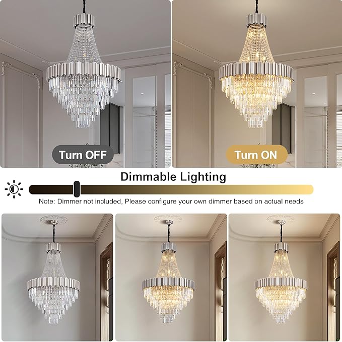 54" Luxury Long Crystal Chandelier for High Ceilings, 21-Light Modern Silver Large Chandeliers for Staircase, Foyer, Entryway, Living Room, Hallway, Contemporary K9 Crystal Tiered Chandelier
