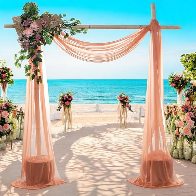 MDS Halloween Chiffon Draping Fabric - 2 Panel, 30" Wide x 50ft Long - Sheer Spooky Arbor & Canopy Drapery for Haunted House Backdrops, Party Ceilings, DIY Costumes & Themed Events - Coral Peach