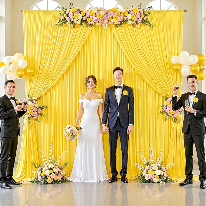 50ft x 12ft Yellow Backdrop Curtains Wrinkle Free Backdrop Curtain for Wedding Parties Yellow Fabric Backdrops Drapes Back Drop Cloth Bridal Shower Stage Curtains Wedding Decorations for Reception