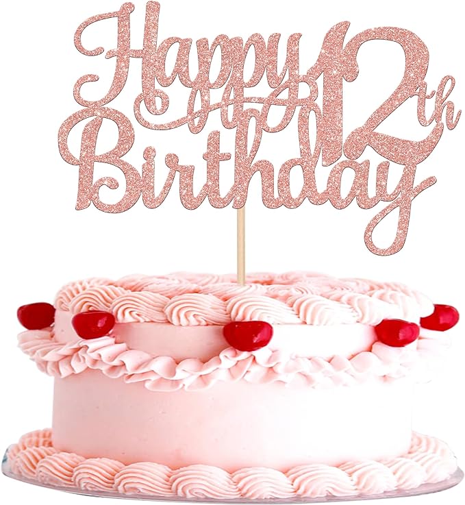 1 PCS Happy 12th Birthday Cake Topper Glitter Cheers to 12 Years Birthday Cake Pick 12 Fabulous Cake Decoration for Happy 13th Birthday Theme Party Decorations Supplies Rose Gold