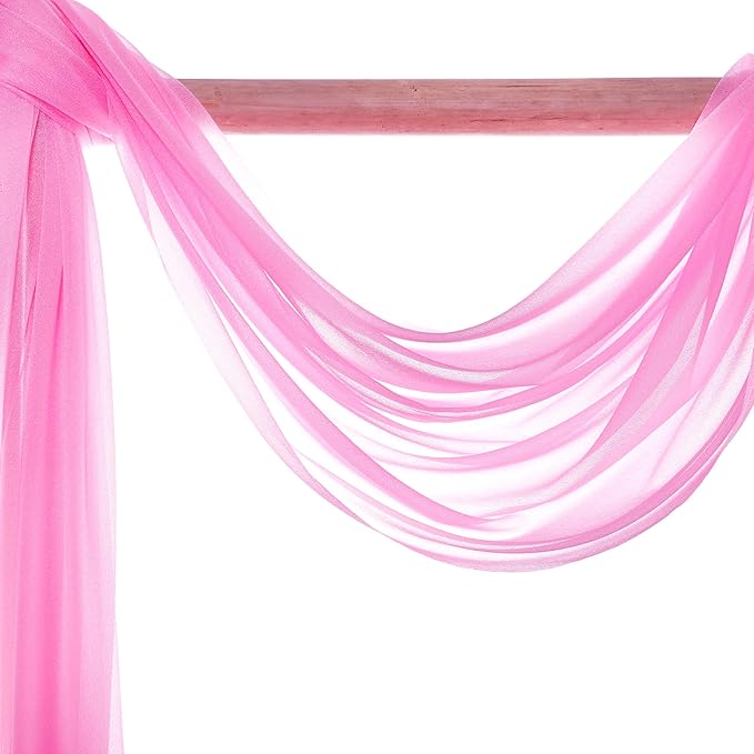 VDS Pack of 3 Panel (30 Inch X 20 Feet) Wedding Arch Draping Fabric Sheer Chiffon Fabric Drapery for Wedding Ceremony Reception Swag Backdrop Canopy Chuppah ARBO Altars Decoration (Bubblegum)