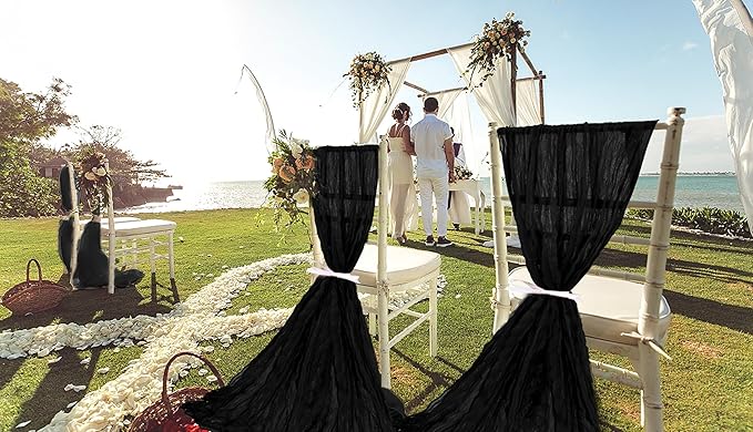 50 PCS Cheesecloth Chair Sashes, Bows Designed ChairSashes, 15.7x108 inch Chair Sashes for Aisle Decorations Universal Chairs Cover Decoration for Wedding Reception Party Banquet (Black)