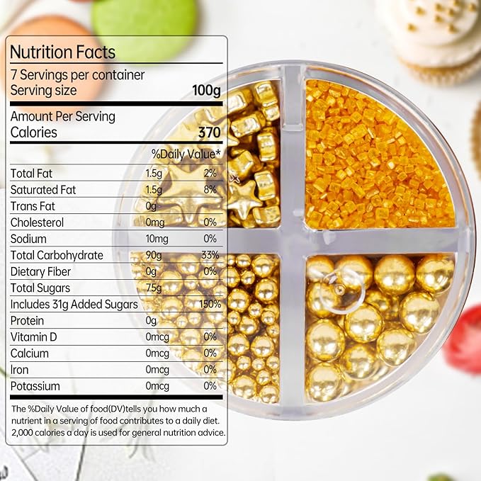 Edible Gold Pearl Sprinkles for Cake Decorating, Gold Sugar Sanding and Star Sprinkles for Cupcake, Cookie, Baking Cake Decorations, 160g/5.64oz, Holiday, Wedding Party, Christmas Supplies