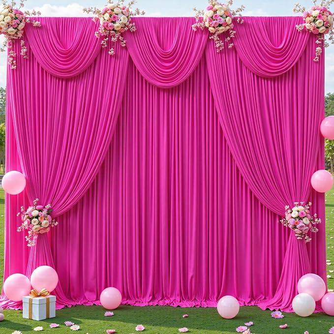 50ft x 12ft Hot Pink Backdrop Curtains Wrinkle Free Backdrop Curtain for Wedding Parties Pink Fabric Backdrops Drapes Back Drop Cloth Bridal Shower Stage Curtains Wedding Decorations for Reception