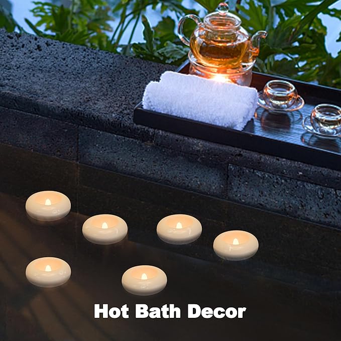 Aignis 24pcs Flameless LED Floating Candles, 120+ Hours Glow Time, 3 Inch Plastic Battery Operated Tealights, Cozy Warm White Light for Romantic Pool/Bathtub/Hot Bath/Wedding Centerpiece Decor