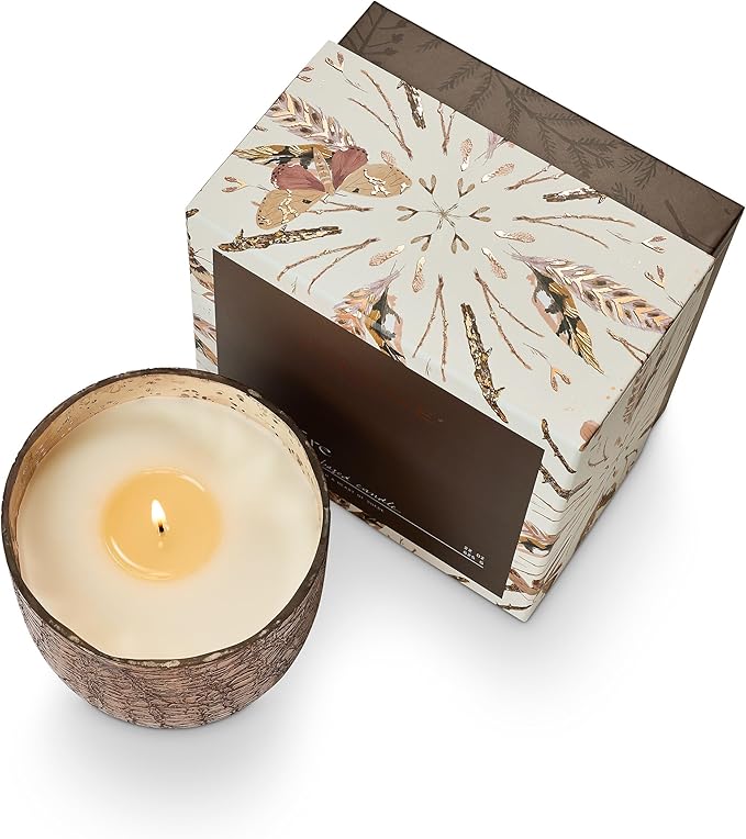 ILLUME Large Boxed Crackle Glass Candle, Woodfire