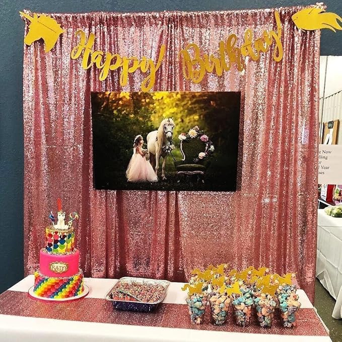 Poise3EHome Fuchsia Pink Sequin Backdrop Curtains, 2 PCS 5FT x 10FT Glitter Panels for Birthday Party Baby Shower Wedding Christmas Thanksgiving Holiday Festival Decor