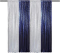 Sequin Backdrop Curtain 4 Panels 2FTx8FT Glitter Background Drapes Silver and Navy Blue Sparkle Photography Backdrop for Party Wedding Birthday Wall Decoration