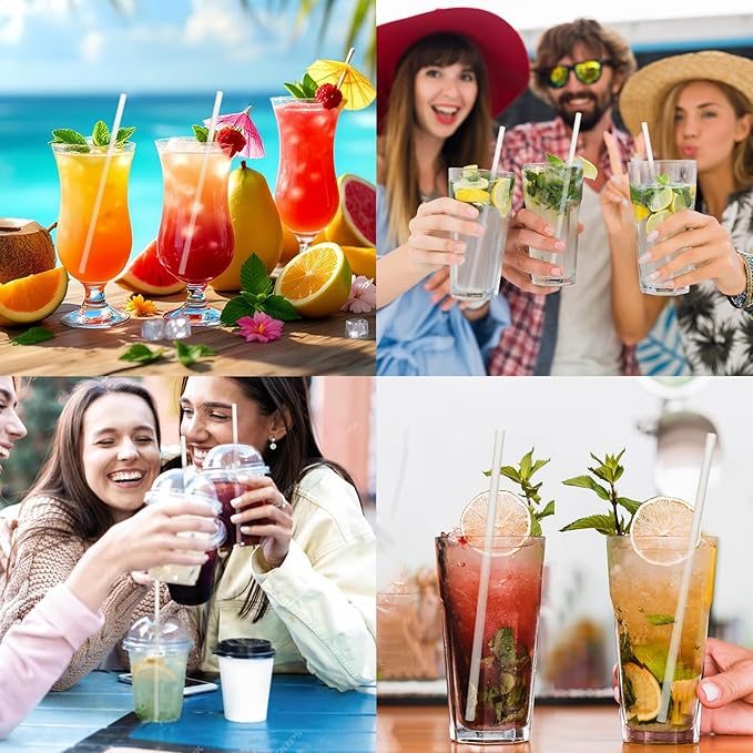 7.75 inch Disposable Paper Drinking Straws, Dye-free White, for Cocktails, Juice, Beverage, Coffee - 100 Counts