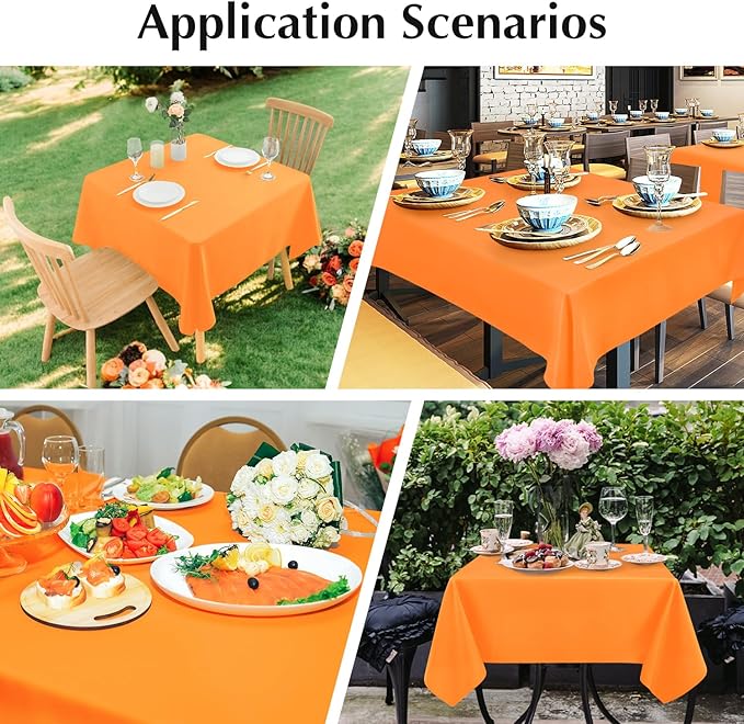 2 Pack Square Table Cloth 70X70 Inch Orange Washable Fabric Tablecloth Polyester Solid Dining Table Cover for Birthday Party Dinner Holiday Outdoor Indoor