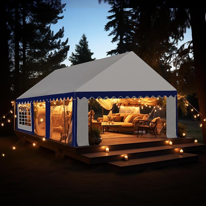 PHI VILLA 20'x16' Outdoor Heavy Duty Party Tent Large Commercial Canopy Wedding Event Shelter with Removable Sidewalls & 3 Storage Bags for Patio Outdoor Garden Events, Blue