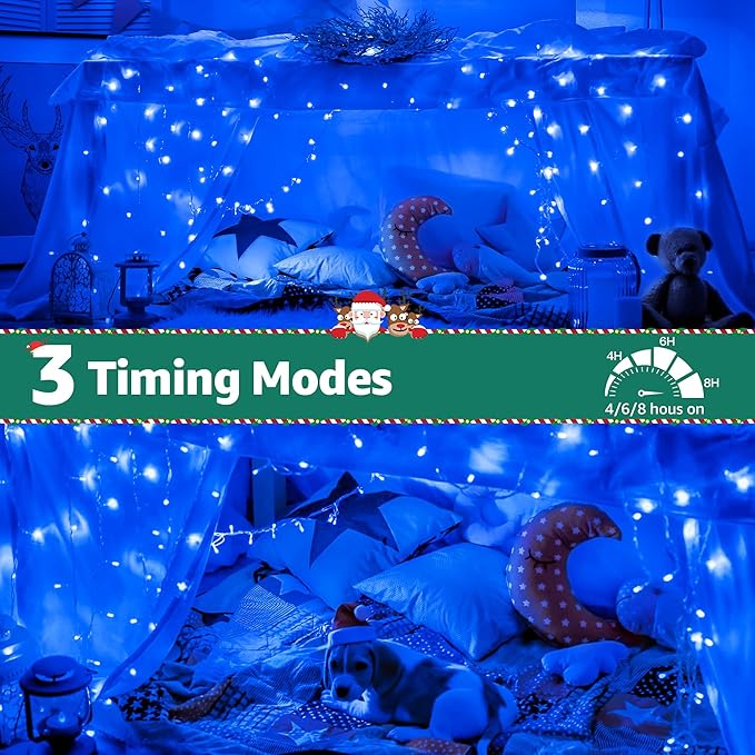Christmas Lights Outdoor Waterproof, 196 FT 600 LED String Lights with Remote,8 Modes Christmas String Lights Plug in Twinkle Fairy Light for Party Holiday Decor (Blue)