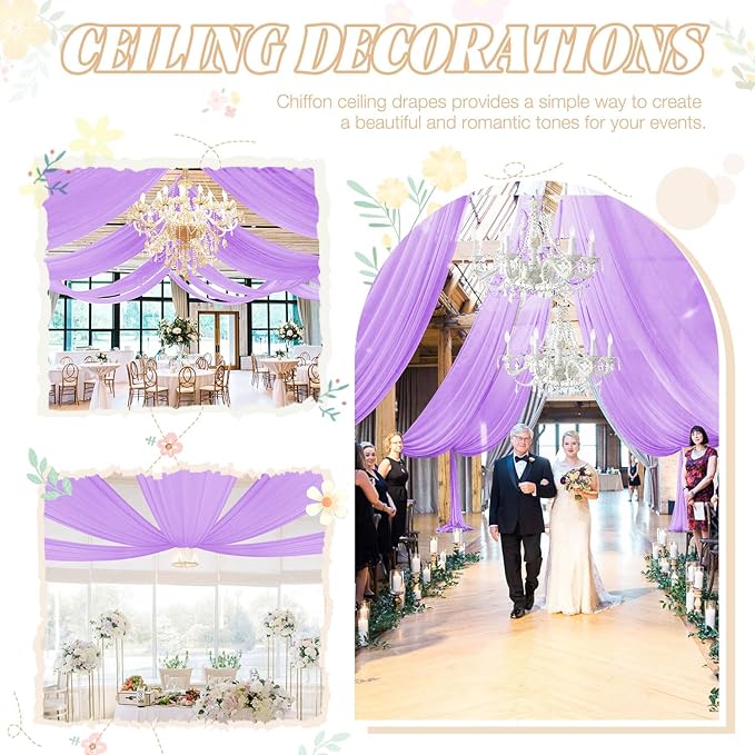 Ceiling Drapes for Weddings Light Purple Draping Fabric for Wedding Arch 5FTx20FT 2Panels Weddings Drapes Arch Decorations for Wedding Ceremony Lavender Ceiling Panels Swag Curtains for Reception