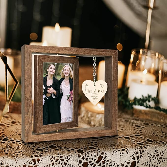 4x6 Mrs & Mrs Picture Frame Wedding Bridal Shower Gifts, Lesbian Anniversary Engagement Wedding Gifts for Newlywed Couples (Display Two 4x6)
