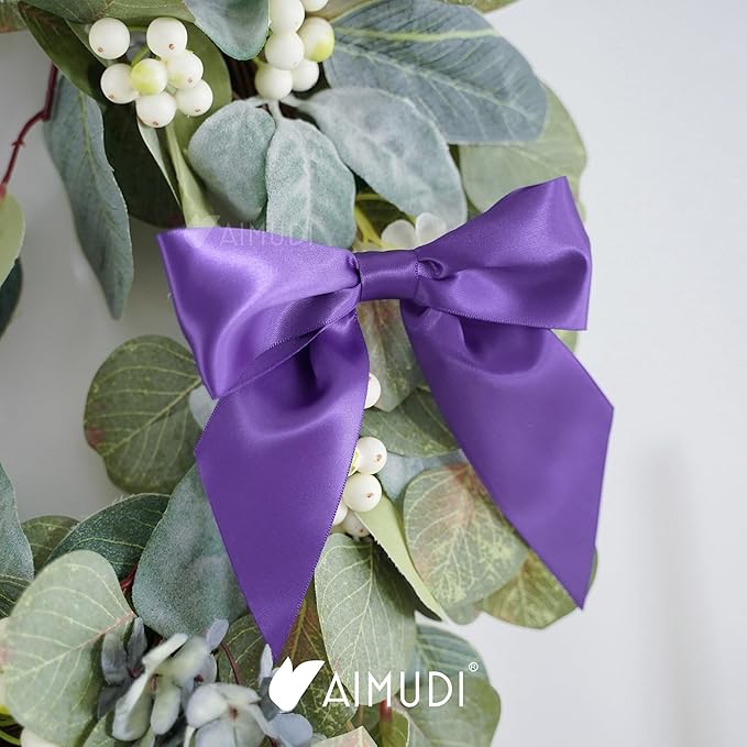 AIMUDI Purple Satin Bows 5.5" Bows for Gift Wrapping Satin Twist Tie Bows Premade Ribbon Bows for Treat Bags Invitations Baskets Crafts Wreaths Wedding Birthday Baby Shower Party Decorations, 24 PCs