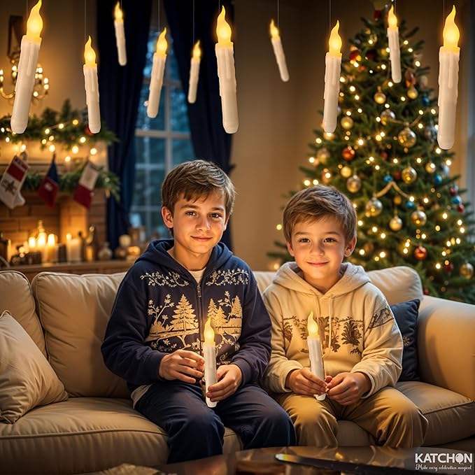 KatchOn, Halloween Floating Candles with Wand Remote - 12 Pcs, Magic Flickering Warm Light Flameless Floating LED Candle | Halloween Decorations for Home Indoor, Classroom Party