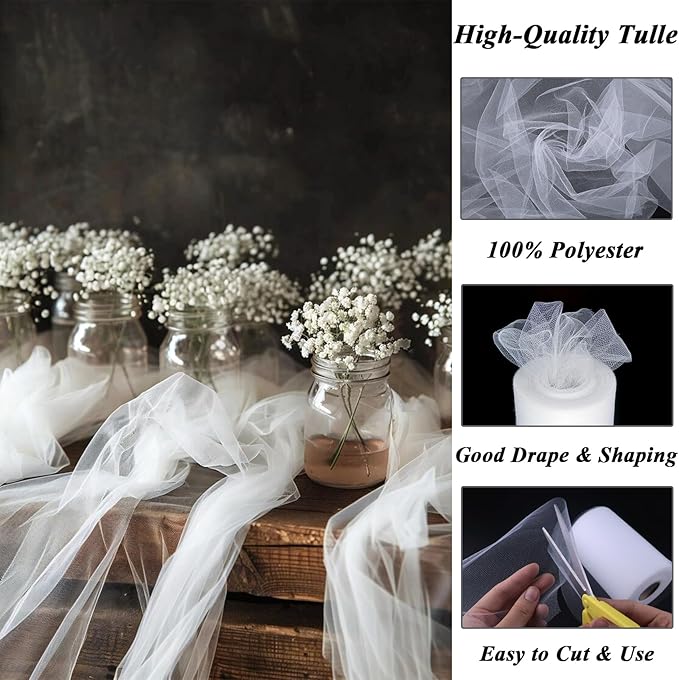 Brown Tulle Fabric Roll 6”by 100 Yards (300 ft) Soft Tulle Spool for DIY Crafting Favor Supplies, Tutus, Wedding, Party Decorations, Gift Wrapping