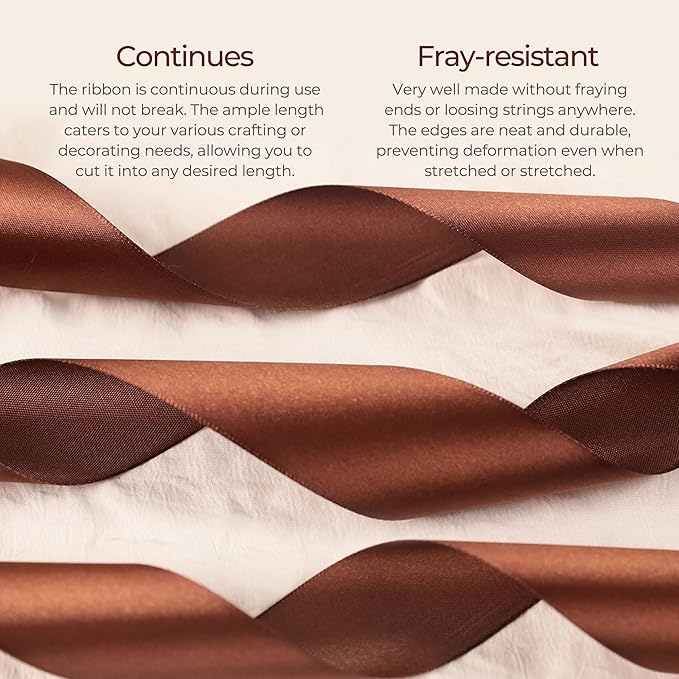 Dark Brown Satin Ribbon 3/8 inch X Continuous 25 Yards, Single Face Polyester Ribbon Perfect for Gift Wrapping, Flower Bouquet, Wedding Decor, Crafts, Bow Making, Sewing and More