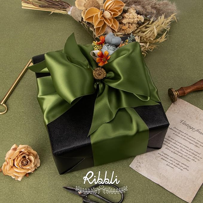Ribbli Moss Green Satin Ribbon 4 Inch Wide Moss Green Ribbon for Wedding Chair Sash Grand Opening Ceremony Big Bows Gift Wrapping Floral Crafts Cake Decor-Double Faced Satin Continuous 10 Yards