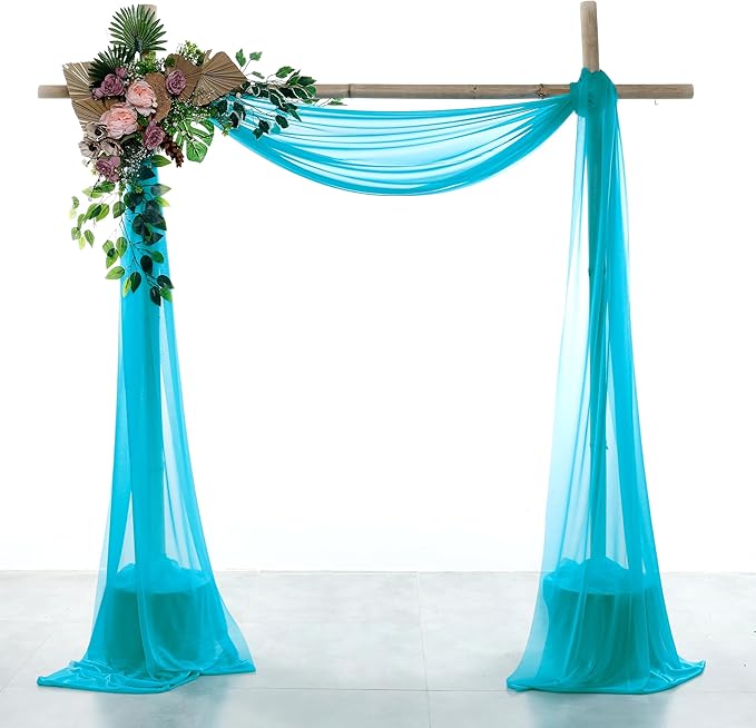VDS Pack of 1 Panel (30 Inch X 30 Feet) Wedding Arch Draping Fabric Sheer Chiffon Fabric Drapery for Wedding Ceremony Reception Swag Backdrop Canopy Chuppah ARBO Altars Decoration (Peacock Blue)
