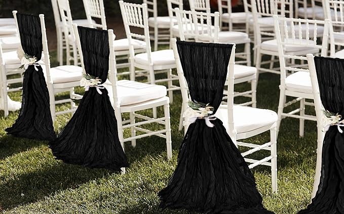 50 PCS Cheesecloth Chair Sashes, Bows Designed ChairSashes, 15.7x108 inch Chair Sashes for Aisle Decorations Universal Chairs Cover Decoration for Wedding Reception Party Banquet (Black)