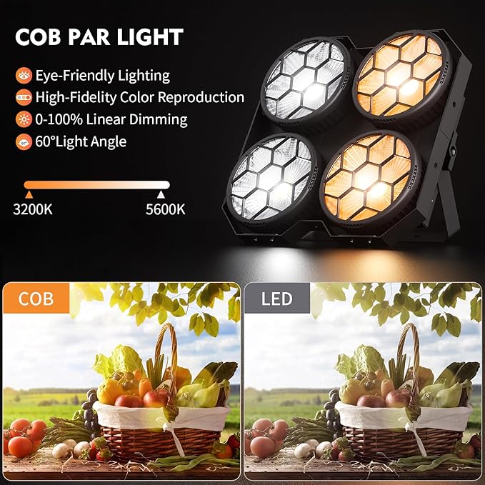 Stage Lights, 4X100W COB Spotlight LED Par Can Retro Lights, 2 in 1 Cool White & Warm White DMX512 Sound Activated Blinder Uplights for Events Parties Wedding Church Concert Studio Show Dance - 6Packs
