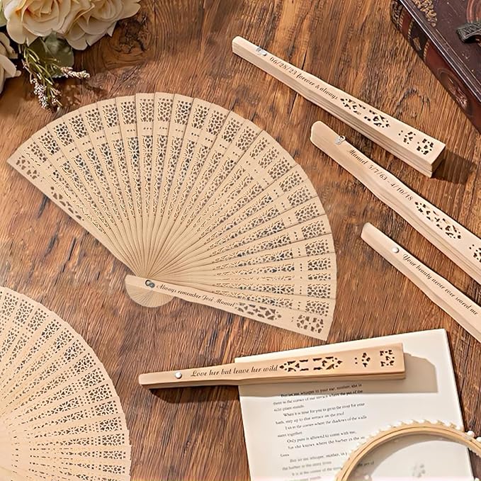 1Pcs Personalized Folding Hand Fans Custom Engraved Summer Wedding Fans,Personalized Wooden Fans Party Favor Bridal Shower Gifts for Guests