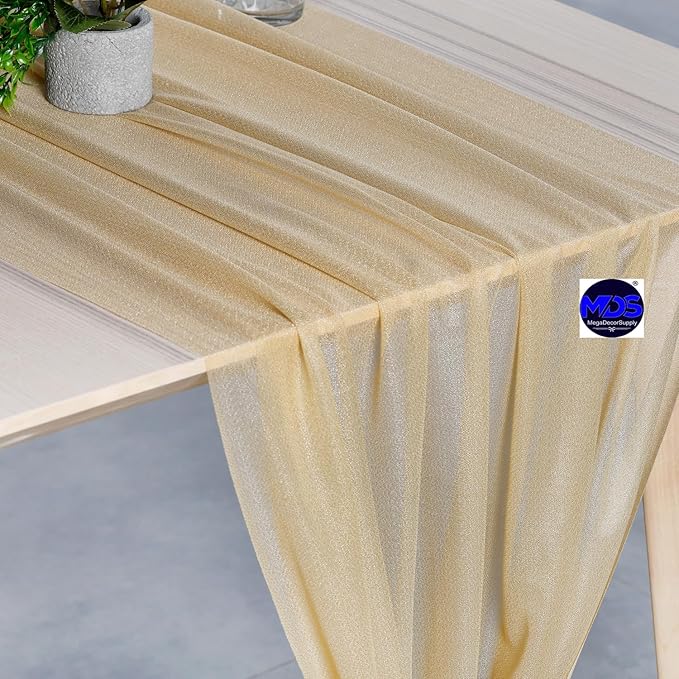 MDS Halloween Chiffon Table Runner - 5 Pack, 29 x 170 Inches, 14ft Each - Sheer Spooky Table Runners for Haunted House Parties, Trick-or-Treat Tables, Witchy Décor, Wedding & Events - Champagne Gold