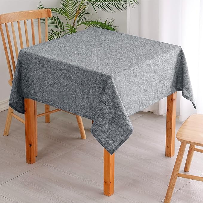 Hiasan 2 Pack Faux Linen Square Tablecloth - Wrinkle and Stain Resistant Washable Table Cloth for Kitchen Dining Room Holiday Table Cover for Party Dinner, Grey, 70 x 70 Inch