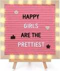 Light up Changeable Felt Letter Board Sign with LED Lights - 10×10" Message Board& Wood Stand& 450 Letters, for Halloween/Birthday/Event/Pregnancy/Baby Announcement/Home Wall Decor Girls Gifts, Pink