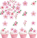48PCS Edible Cherry Blossoms Cupcake Toppers Pink Edible Cherry Flowers Cake Decorations Wafer Paper Flowers Cupcake Topper for Flowers Theme Baby Shower Birthday Party Decor Supplies