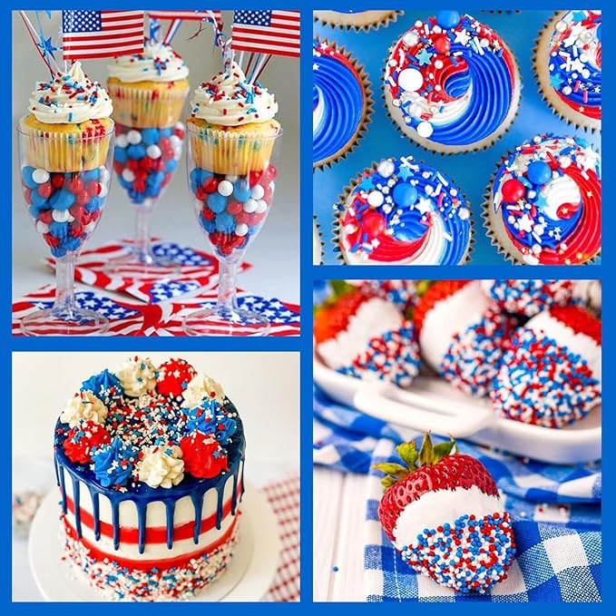Edible Patriotic Nonpareils Sprinkles for Cake Decorating, Red White and Blue Sprinkles, 4th of July for Cupcakes, Cookies, Chocolate, Candy, and Ice Cream Topping(120g/4.23oz)