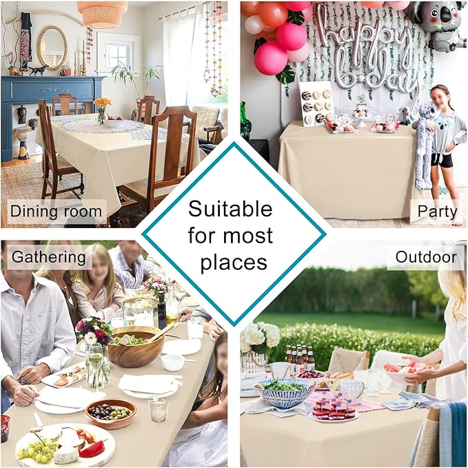 Hiasan 2 Pieces Rectangle Tablecloth - Waterproof Washable Polyester Table Cloth for Dining Room Kitchen Party Camping, Beige, 54 x 80 Inch