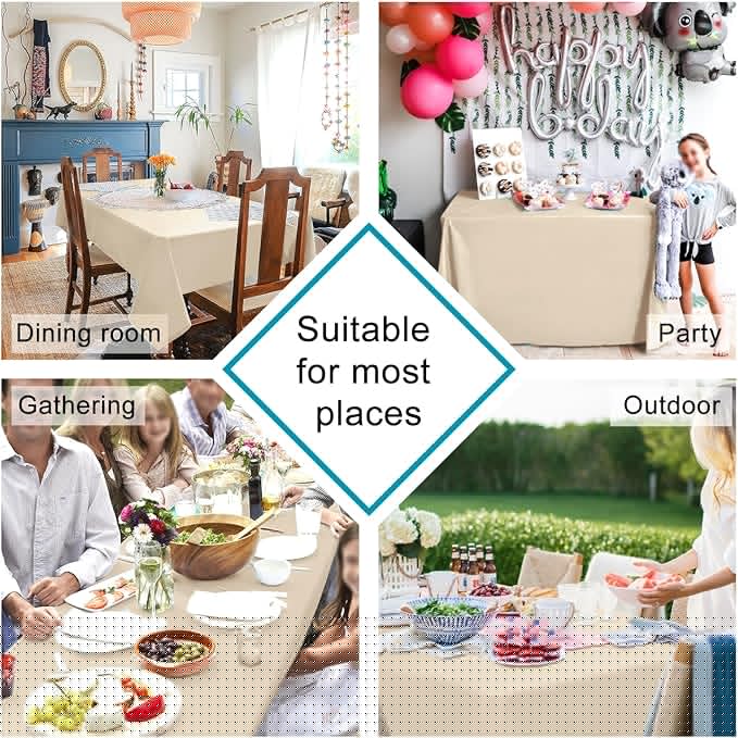 Hiasan Waterproof Tablecloth Rectangle - Washable Fabric Table Cloth for Dining Room Kitchen Birthday Party and Outdoor Use, Beige, 60 x 140 Inch