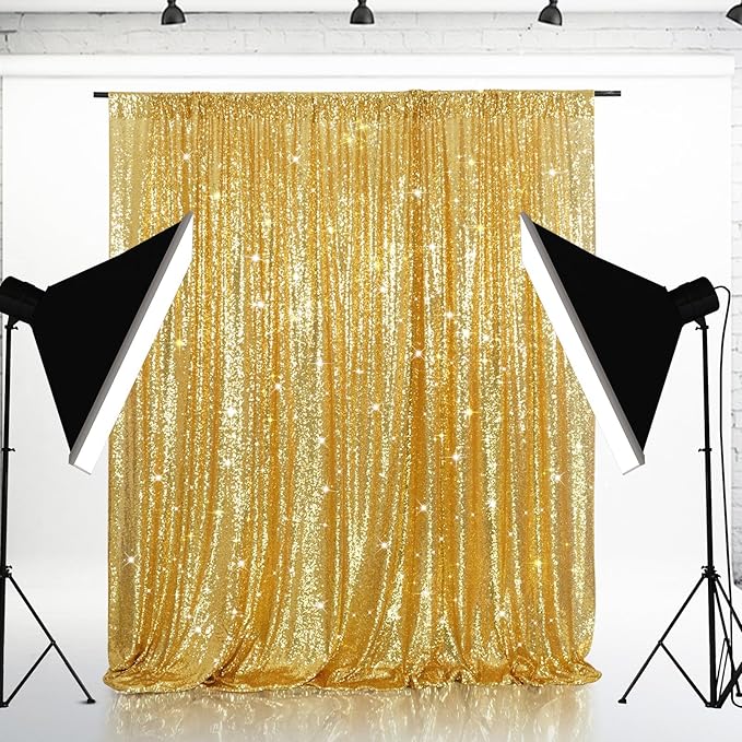 Eternal Beauty Gold Sequin Backdrop, 5x7 Ft Glitter Background Curtains for Shimmer Photography Party Wedding Birthday Back Drop Decor