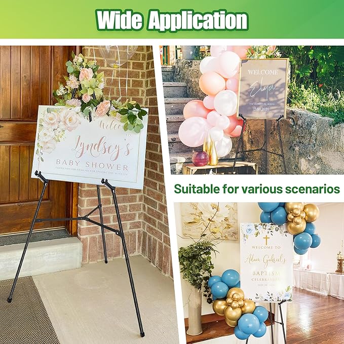 6Pcs Black Easel Stand for Sign - 63" Adjustable Metal Easels for Display Wedding Sign Stand Poster Stand, Lightweight Welcome Sign Easel, Folding Portable Easel Stand with Carrying Bag