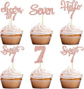 30Pcs 7th Birthday Cupcake Toppers Glitter Seven Happy 7 Cupcake Picks Cheers to 7 Years Old Cake Decorations for 7th Birthday Party Supplies Rose Gold