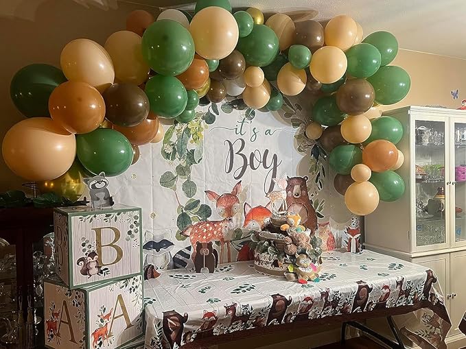 Sage Green Brown Balloons, 60PCS Green Brown Beige Jungle Safari Wild Woodland Balloon, Retro Green Metallic Gold Coffee Apricot Balloons for Boy First Birthday Baby Shower Wedding Party Decorations