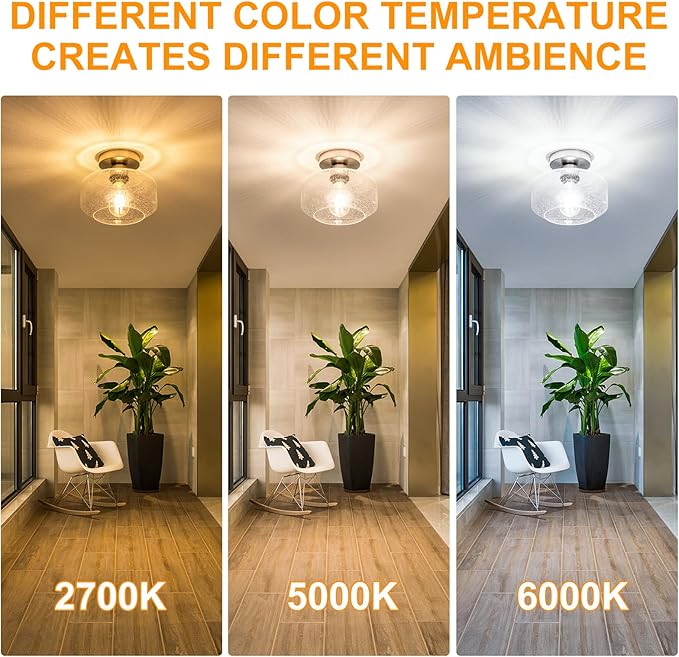 Semi Flush Mount Ceiling Light, Vintage Style - Clear Seeded Glass & Brushed Nickel with 900 Lumens LED Bulb Included, Suitable for Kitchen, Bathroom, Hallway, Bedroom, Entryway
