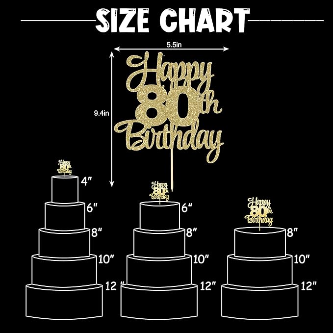Happy 80th Birthday Cake Topper - 80th Birthday Decorations,80th Topper,80 Cake Party Decorations,80 Anniversary Decor